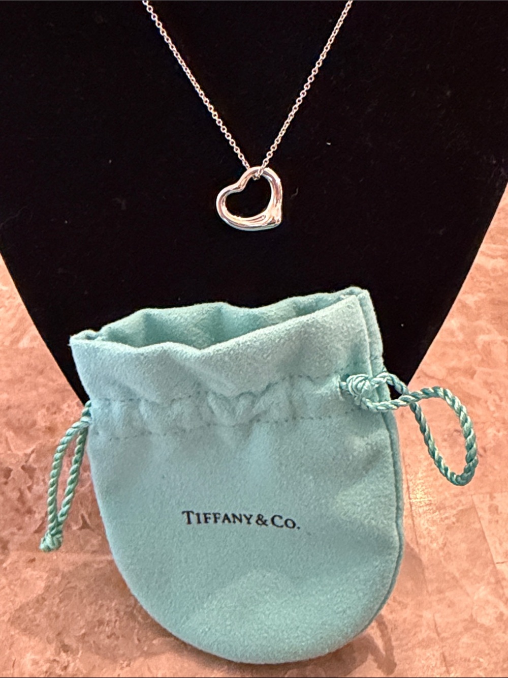 Tiffany & Co./Peretti Silver Open Heart Pendant Necklace 925 16 inch